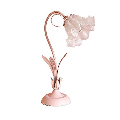 Lampe de chevet fleur en verre rose de 15 x 50 cm avec interrupteur rotatif à 4 positions