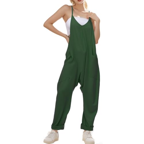 ZIJUK Damen Causal Jumpsuits V Ausschnitt Ärmellos Harem Overalls Dehnbar Verstellbarer Träger Strampler mit Taschen