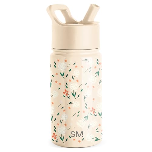 Image of Simple Modern Kids Water Bottle with Straw Lid | Insulated Stainless Steel Reusable Tumbler for Toddlers, School | Summit Collection | 14oz, Chloe Floral
