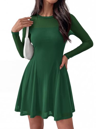 BTFBM Women’s Lightweight Lined Sheer Mesh Long Sleeve A-Line Stretch Mini Dress (8 Colors, Sizes Small-XX-Large) - image 8