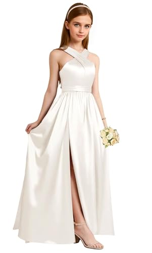Satin Junior Bridesmaid Dresses for Teen Girls Flower Girl Dresses for Wedding A Line Girls Party Dress