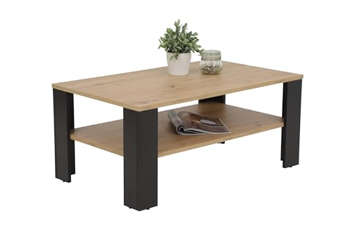 Hela Tische, Couchtisch Bernd Dekor Artisan Eiche m. Ablage, Wangenfüße Schwarz, 100x60cm