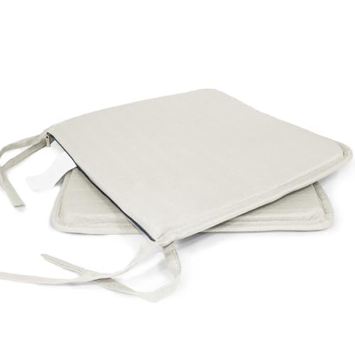 MANEMI Pack 2 Cojines para Silla 40x40x2cm - Cojín Decorativo con Textura de Bambú para Silla, Sofá o Comedor - Juego de Cojines de Asiento Estilo Rústico y Transpirable con Cintas de Sujeción