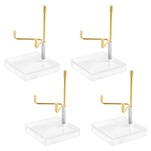 4個セットアクリルスタンド 調節可能な金属アーム陳列棚 アクリル 展示台 ディスプレイ レコードスタンドポストカード スタンド 多目的 鉱物 化石 標本 宝石 収納 展示用 (金 M)