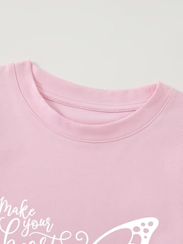 Girls' Short Sleeve Cotton T-Shirt with Butterfly Print Kids Graphic Tee4