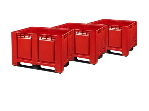 Logiplast 3 Stück Palettenbox LxBxH: 1200 x 1000 x 790 mm geschlossen mit 3 Kufen in Rot