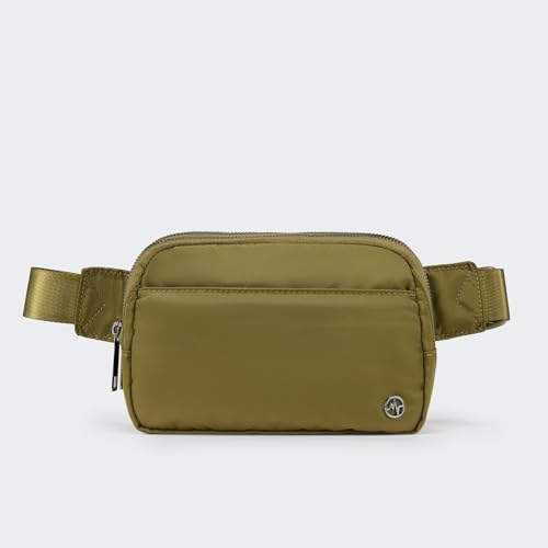 Image of Pander Everywhere Belt Bag for Women, 5 Zipper Pockets Nylon Crossbody Fanny Pack Purse (Dark Moss)