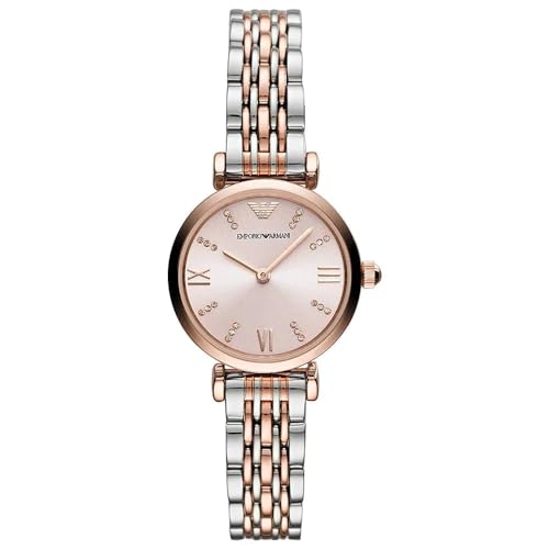 Emporio Armani Reloj de mujer, Movimiento de dos manecillas, caja de acero rosa dorado de 28 mm con correa de acero, AR11223, Oro rosa y tono platead