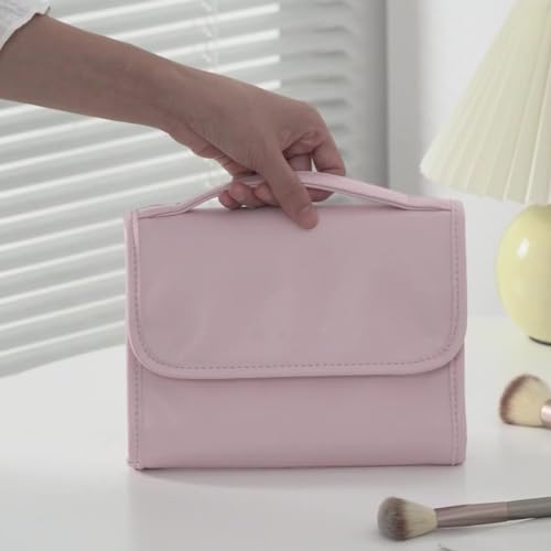 Travel Cosmetic Bag for Women, Foldable Toiletry Bag with 3 Removable Pockets, Small Waterproof Makeup Organizer Bag for Brushes, Cosmetics, Accessories, Toiletries, Pink4