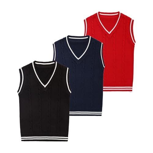 Boys Girls V-Neck Knit Sleeveless Pullover Sweater Vest School Uniform Waistcoat Tops Preppy Sweater Vest Fall Winter Clothes