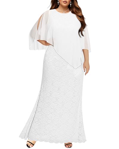 Image of Women's Plus Size Cape Dress with Chiffon Overlay Gown Formal Evening Lace Long Mermaid Dresses 2024