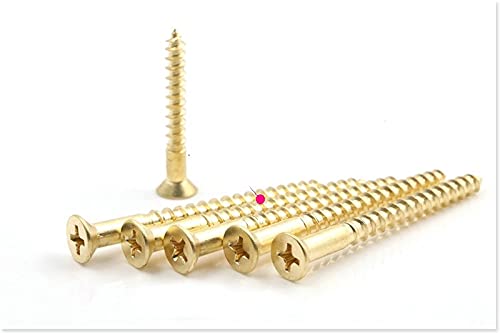 M3 M4 M5 Brass Self Tapping Screw Furniture Carpenter Cupboard Hinge Cross Copper Screws 50pcs - (Size: M5x25)