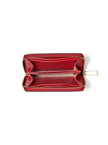 Image of Michael Kors Jet Set Small Zip Around Card Case, Gold-Tone Hardware /MK Embossed Glitter /Crimson