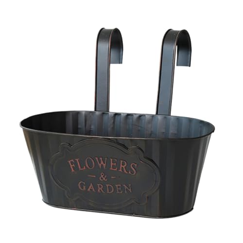 Generisch Metall Hängetöpfe Blumentopf, Hängend Hängender Garten Töpfe, Ovaler Hängetopf, Amerikanischer Wandblumentopf aus Eisen für Balkon Garten Pflanzer Home Decor mit Abnehmbaren Haken (Schwarz)