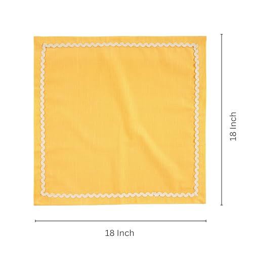 Image of FINGERCRAFT Cloth Napkins Set of 6, 18x18 Inch, 100% Cotton Table Napkins with RIC Rac Scallop Lace Trim, Reusable Washable Dinner Napkins for Wedding, Party, Dining & Home Decor (Yellow)