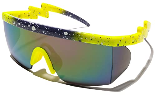 Image of ShadyVEU Semi Rimless Neon Rainbow Sunglasses Mirrored Lens UV Protection 80s Retro Rave Shades Crooked ZigZag Bolt Arm