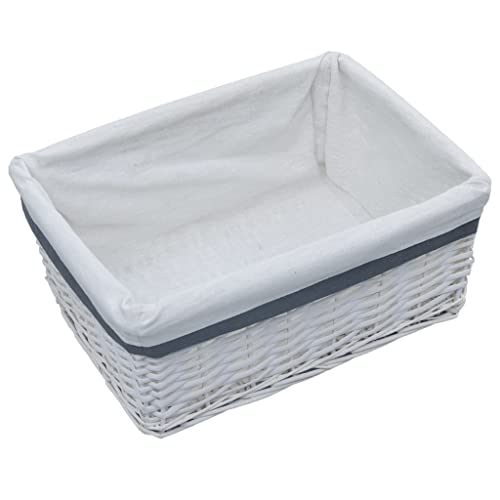 Panier de rangement en osier blanc stop désordre bac rectangulaire gain de place