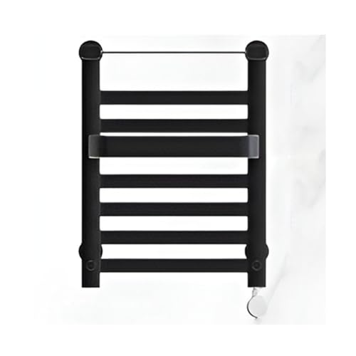 Toallero calefaccionado Negro b, con Cable Derecho y Estante Superior, Ideal para baños, spas y hoteles. Toallero Calefactor de Aluminio de Pared.