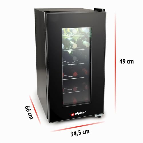 Foto von alpina Weinkühlschrank 50L – Elektrischer Weinkühler für 18 Flaschen – Weinkühlschrank ohne Kompressor – mit Glastür und LED Innenlicht – 66 x 34,5 x 49cm – Schwarz