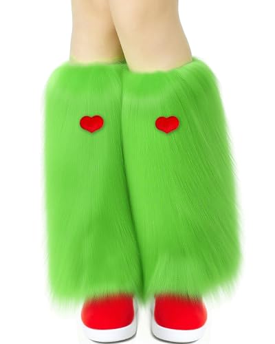 Hikkcos Halloween Fur Leg Warmers for Green Monster Costume Lime Green Fuzzy Faux Leg Warmers for Women Christmas Party Outfit Accessories