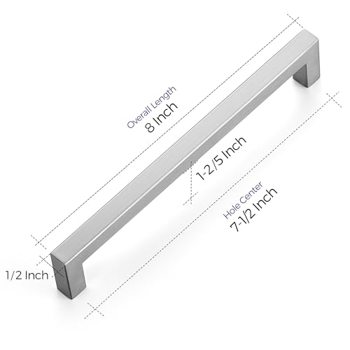 Image of Ravinte 5 Pack 7-1 /2 Inch Square Cabinet Handles - Satin Nickel Pulls, Brushed Nickel Drawer Pulls, Kitchen Hardware for Cabinets and Cupboards