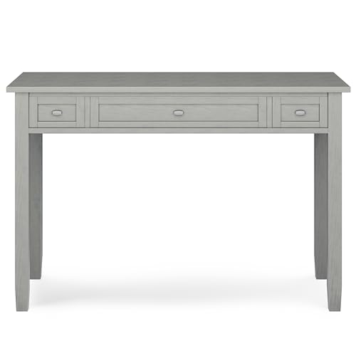 Image of SIMPLIHOME Warm Shaker Desk - 48 Inch Wide Solid Wood Writing Desk in Fog Grey, Transitional Home Office Computer Table for Workspace or Study with Flip-Down Keyboard Tray and 2 Drawers
