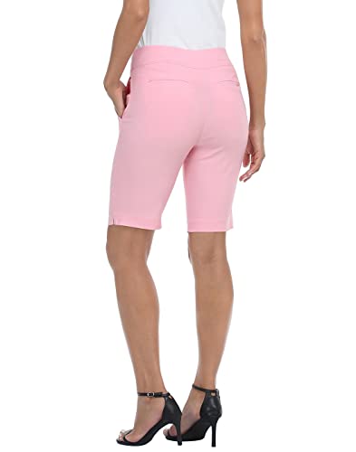 Hde Pull On Bermuda Shorts For Women Mid Rise 10" Inseam Shorts With Pockets Pink - L #TOP3