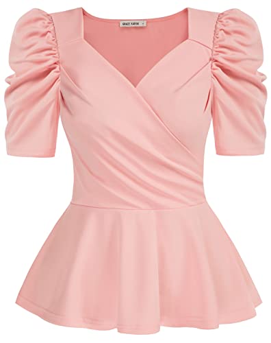 GRACE KARIN 2025 Womens Tops Elegant Peplum Top Wrap V Neck Puff ...