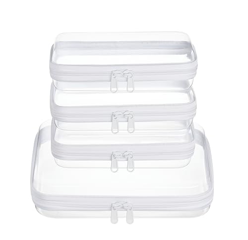 WELPIRT 4 pcs Clear Zipper Pouches,Hard Shell...