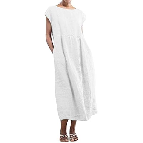 BOLANQ Women's Kaftan Cotton Long Sleeve Plain Casaul Oversized Maxi Long Shirt Dress S-3XL Cover