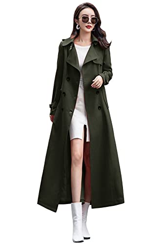 Womens Double Breasted Duster Trench Coat Slim Long Sleeve Overcoat | Notched Lapel Casual Loose Elegant Flowy A Line Fully-Lined Maxi Length Warm Fall Winter Coat with Pocket Windbreakers product thumbnail 9