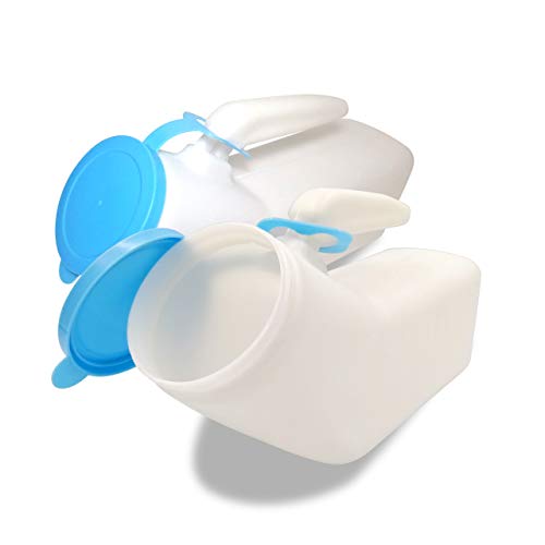 Jj Care Urinals For Men 1000Ml (2 Pack), Spill Proof Plastic Pee Bottles For Men With Snap On Lid, Male Urinals, Pee Container Men, Portable Urinal Bottle For Car, Travel, Elderly & Incontinence -Blue #TOP28