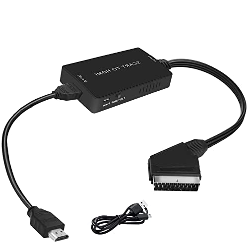 ZHITING Scart auf HDMI Konverter,Scart auf HDMI Adapter Video Audio Wandler HD 1080P mit HDMI Kabel für Sky/DVD/STB zur Anzeige auf HDTVs