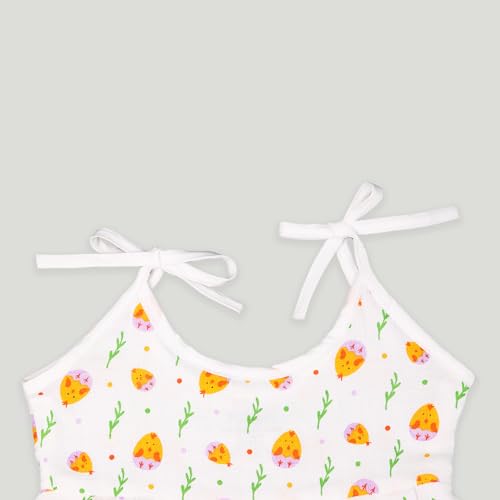 Image of Kidbea Cotton Baby Dress for Girls | Soft Sleeveless Summer Dress for Girl | Cute Printed Newborn Baby Muslin Frocks with Tie-Up Closure