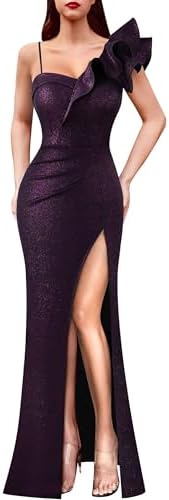 VFSHOW Womens Ruffle One Shoulder Strap Ruched Formal Prom Weddin...