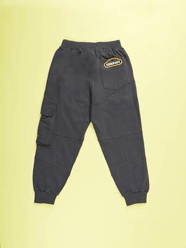 Image of KiddoPanti Boys Solid Fleece Cargo Track Pants | Cotton Poly Fleece Fabric | Ankle Length Jogger | 2 Cargo Pocket,1 Side Pocket | Elastic Waist & Drawcord | Jogger Track Pants