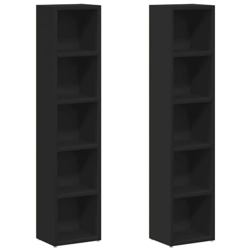 vidaXL Armoires à CD 2 pcs, Meuble de Rangement avec Compartiment, Armoire de Bureau Chambre Maison Intérieur, Noir Bois d’Ingénierie