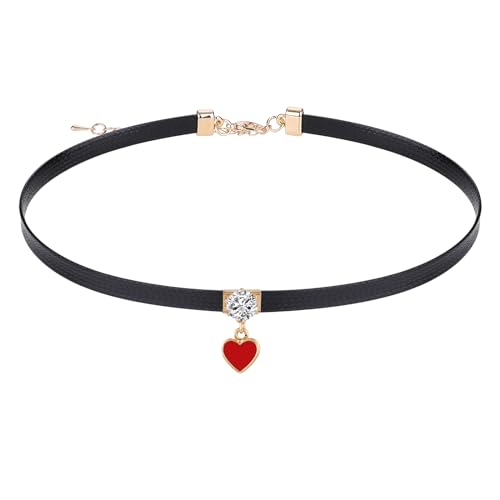 Yolev Choker Schwarz Halskette Damen Leder Goth Halskette Schwarzes Halsband Gothic Choker Halsband Kette mit Liebe Anhänger Schmuck Lederkette Damen Mädchen Weihnachten Zubehör