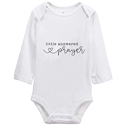 Image of Little Answered Prayer Infant Reveal Ideas Pregnancy Baby Announcement Bodysuit Girl And Boy 0-12M