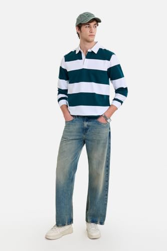 Image of SNITCH Men's Polo T-Shirt | Slim Fit Striped Pattern with Long Sleeves Breathable Cotton Fabric for Ultimate Comfort & All Day Casual Wear