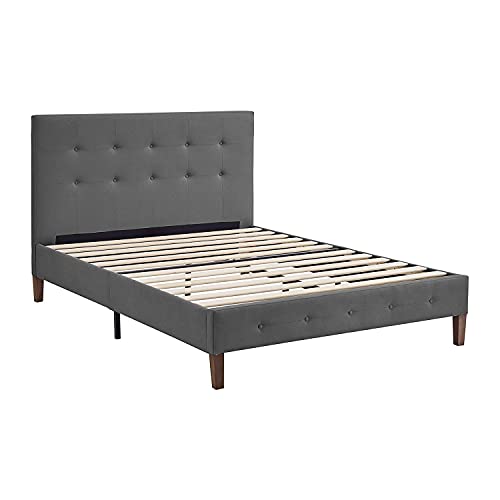 Image of Decoro Seattle Modern Tufted Upholstered Platform Bed | Headboard and Wood Frame with Wood Slat Support, King, Antonio Mid Night