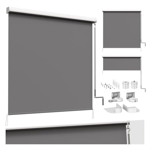 WOLTU Senkrechtmarkise Balkonmarkise Vertikalmarkise mit Handkurbel und Markisenkassette für Terrasse Balkon, UV-beständig Sonnenschutz Windschutz und Sichtschutz, Dunkelgrau 140x240 cm
