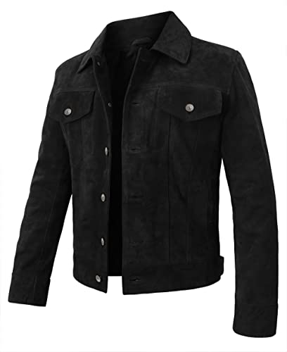 Image of Suede Leather Trucker Jacket Men - Mens Western Style Cowboy Suede Leather Coat - Vintage Motorcycle Jacket
