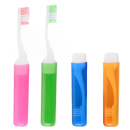XFentech 4 Pièces Brosse à Dents de Voyage Portable avec Poils Doux - Mini Brosse à Dents Pliables pour Camping et Voyage pour Enfants et Adultes (Rose, Bleu, Vert, Orange)