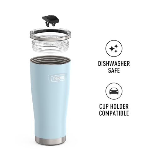 Image of THERMOS Icon Series 24oz Stainless Steel Tumbler with Slide Lock Lid, Leakproof, Fits Cupholder, Dishwasher Safe, Griptec Non‑Slip Base, Keeps Drinks Hot 6 Hrs /Cold 22 Hrs, Glacier