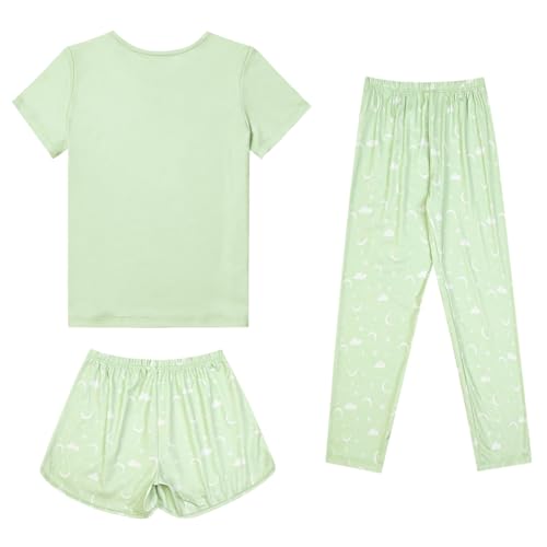 Image of Mirawise Girls 3 Pc Pajamas Sleepwear Cotton Pjs Clothes Set 4-13 Years