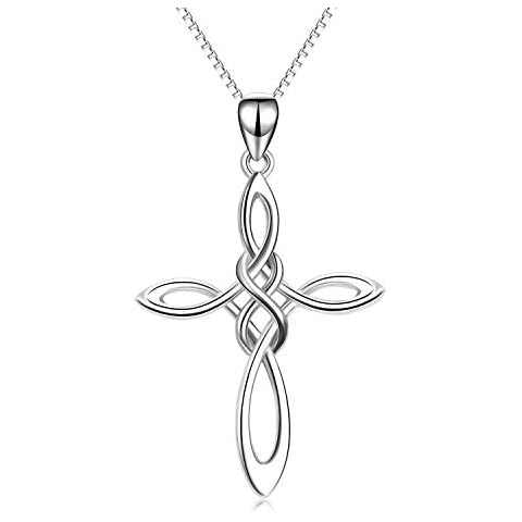 LUHE Cross Necklace Jewelry Sterling Silver Religious Irish Celtic Knot Cross Pendant Necklace Infinity Jewelry Christmas Gifts for Women 18" Cover