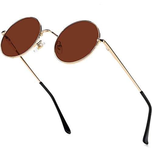 Image of Red Lens Circle Glasses Small Round Polarized Sunglasses for Women Men Retro Hippie Style Circle Sun Glasses