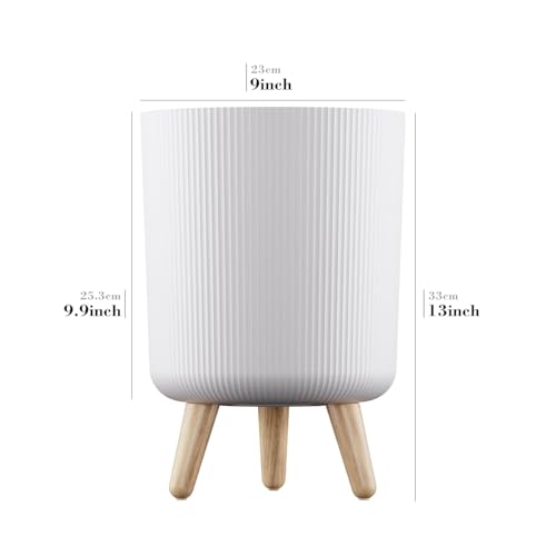 Image of SR Modern Flower Pot with Plastic Legs | Indoor Outdoor Planter for Home Garden Balcony Decor Ribbed Design (White Pack of 2) | with Free Vermicompost Fertilizer for Plants (500gm)