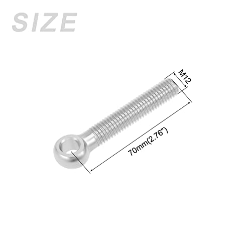 Image of METALLIXITY Shoulder Swing Lifting Bolt (M12x70mm) 1Pcs, 304 Stainless Steel Eye Bolts - for Home Renovation, Pipeline Gate Valves Fasteners, Silver